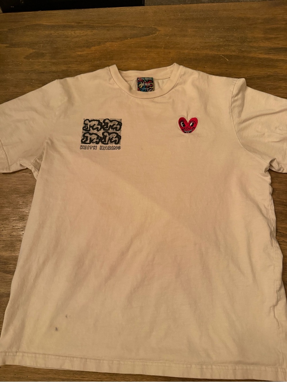 Keith Haring Shoe Palace "Feb 10 1981" Graphic Short Sleeve Tan Mens Size LARGE